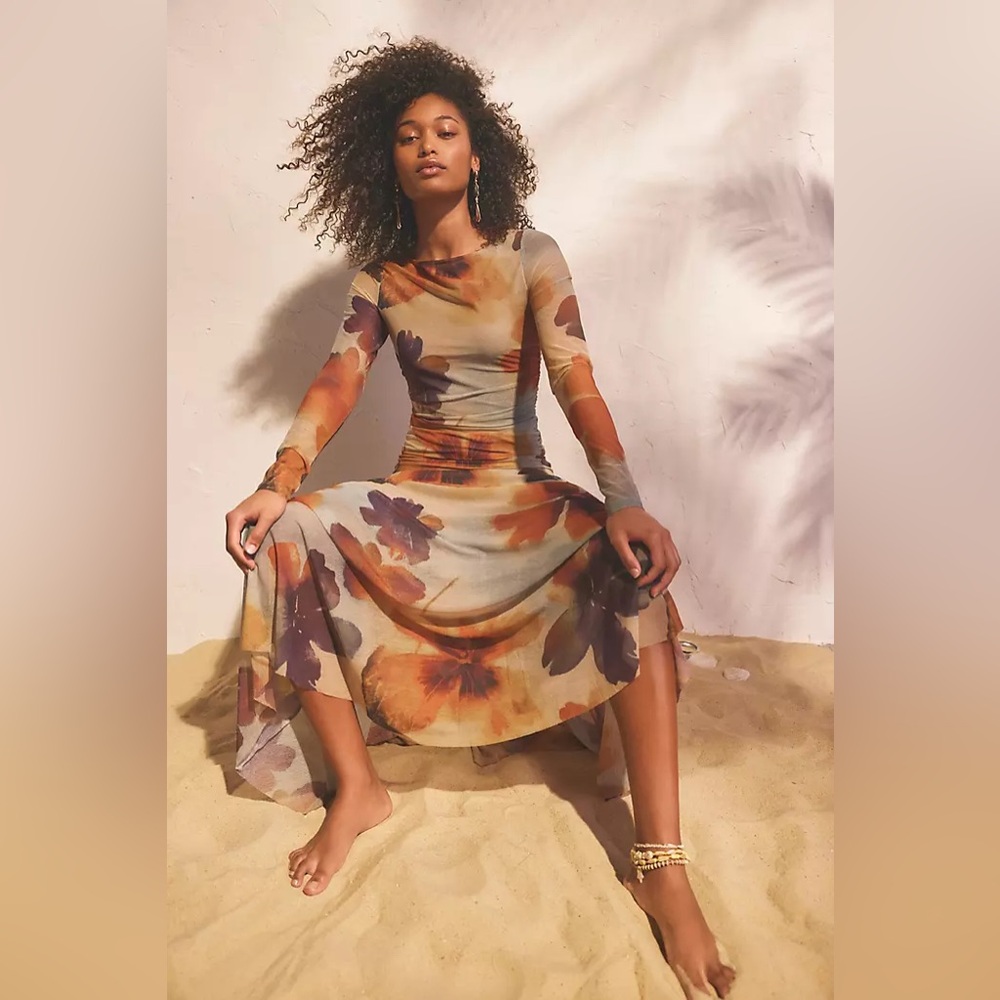 Free People Sunnei Mesh Maxi Dress in Sunrise Combo - Picture 7 of 7